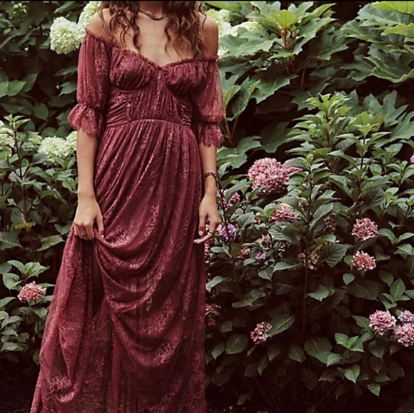 **Only size 2 left!!* Free People Dear Jane Embroidered Lace Dress in Roan Rouge - Picture 3 of 16